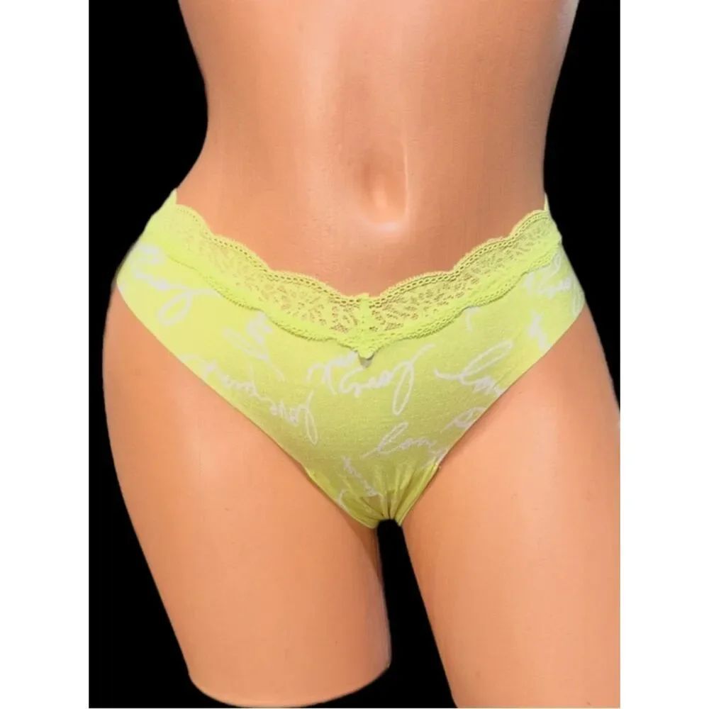 Victoria’s Secret Pink Supersoft raw cut lace waist thong panty Yellow small